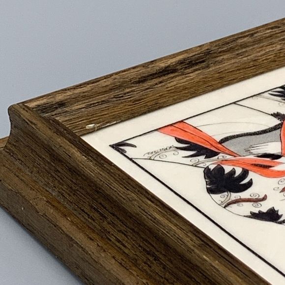 Framed Geisha Girl in Kimono Robe Fan Etched Art D R Mueller Signed Faux Marble - Picture 4 of 14